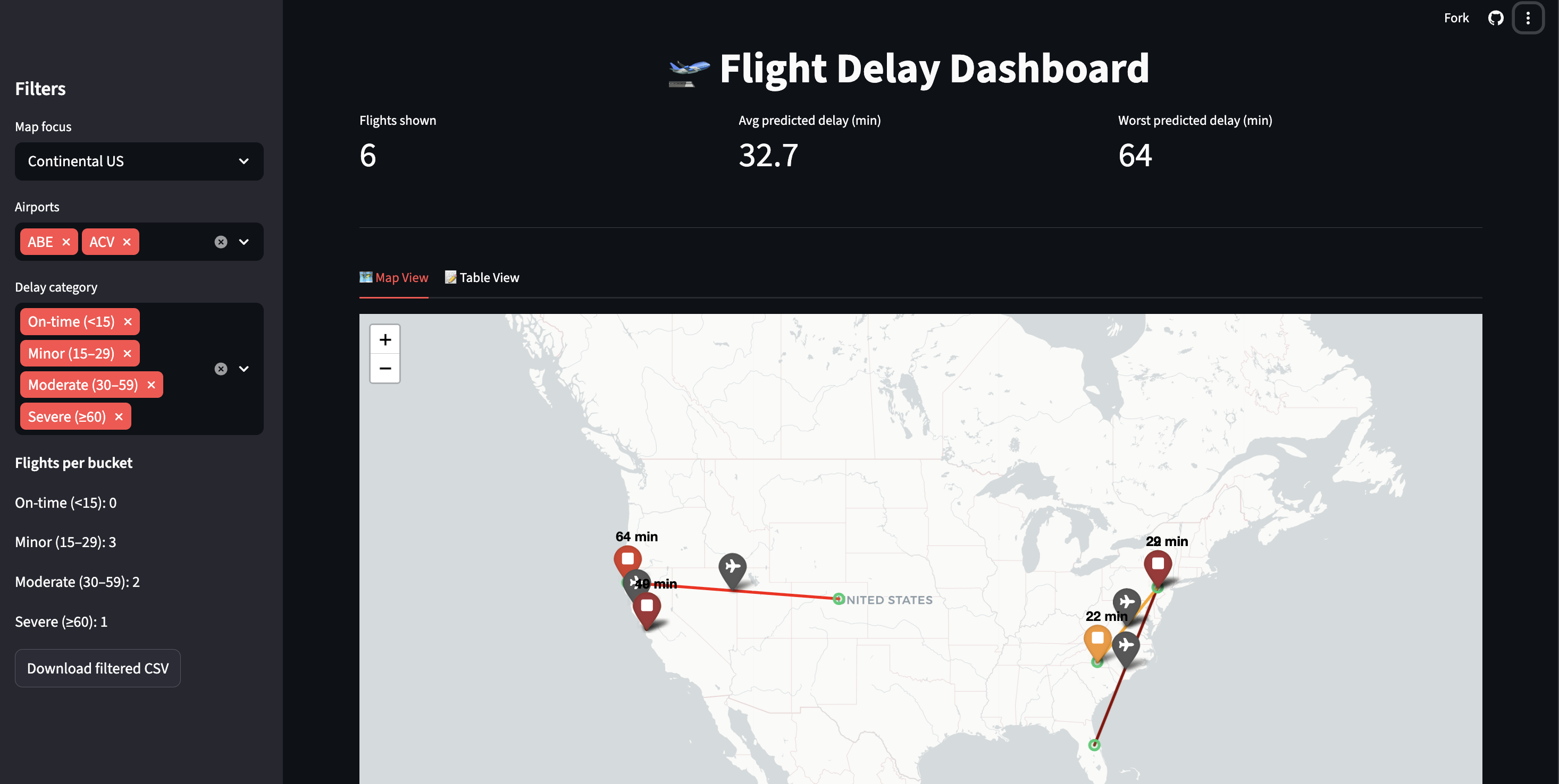 Flight Delay Map View